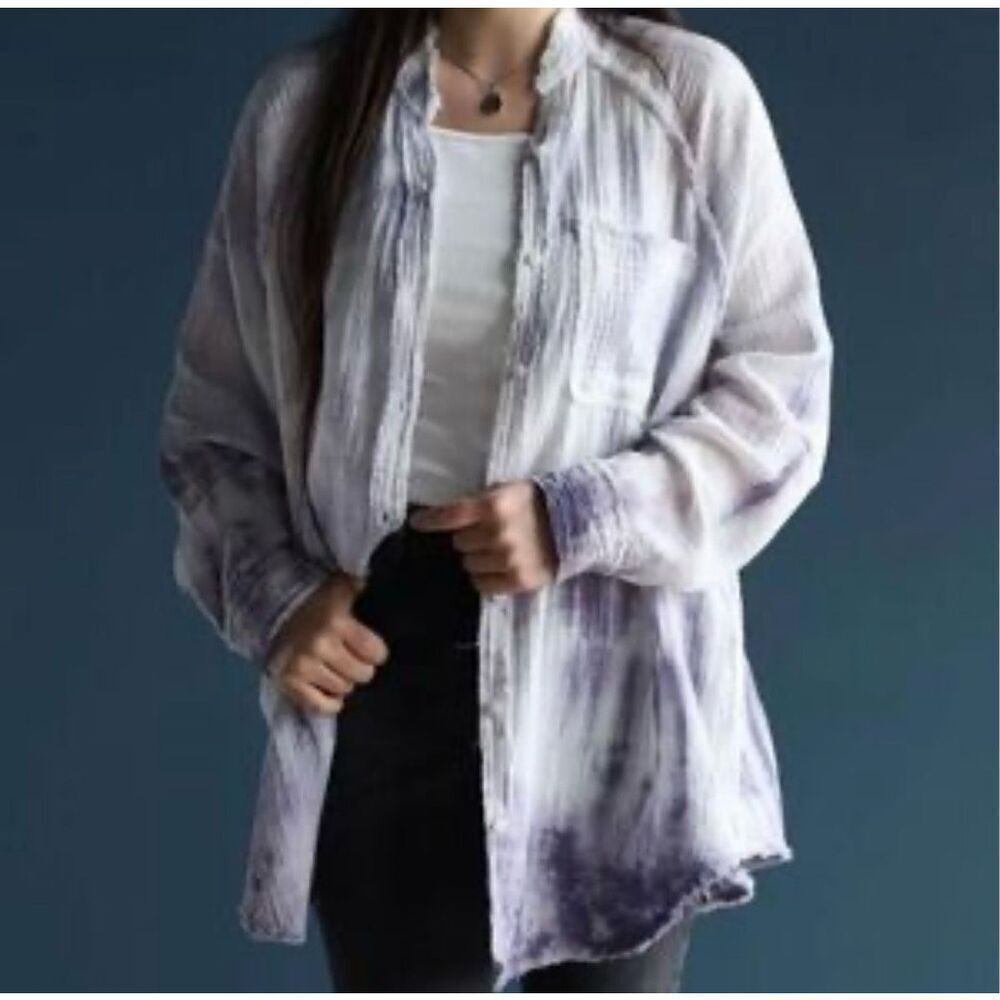Aerie Gauze Cotton Boho Tie Dye Shirt Button Up Front Cover Up Oversized XS
